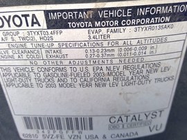 2003 TOYOTA TACOMA, GREEN, PRERUNNER, 3.4L, AT, 2WD, CREW CAB, Z25085